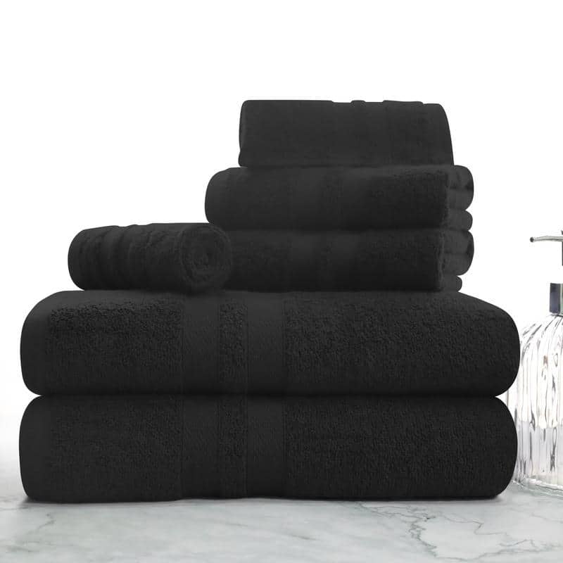 Blue Nile Mills Geneva Cotton Solid 6 Piece Towel Set - Black