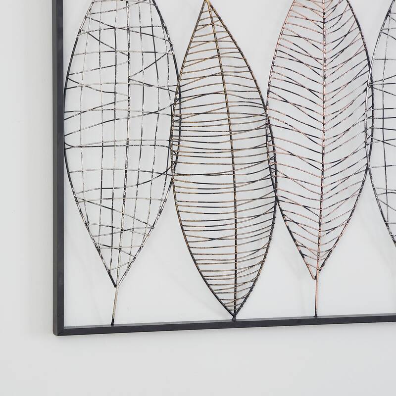 Metal Leaf Wall Decor with Black Frame - Black - Roche River Decor