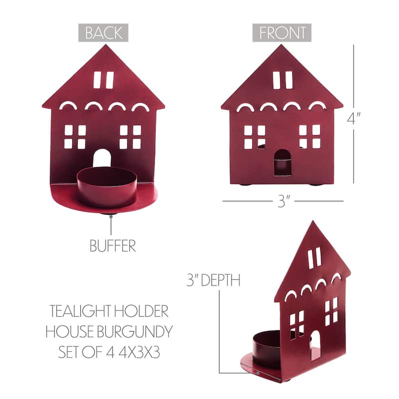 Tealight Holder House Burgundy Set of 4 4.5x3.75x2.25 - N/A