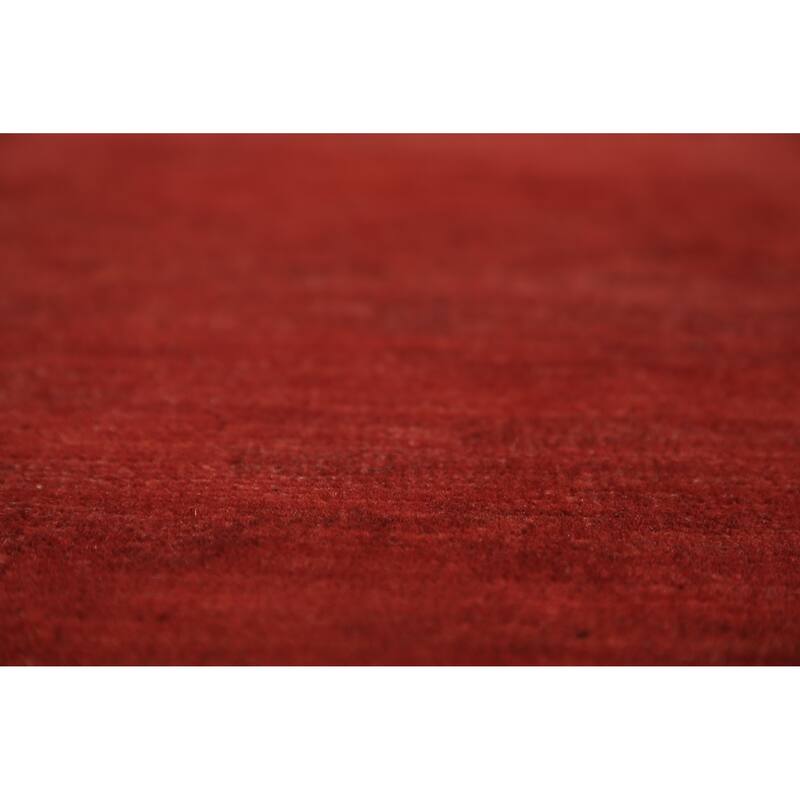 Red Modern Gabbeh Oriental Runner Rug Hand-Knotted Wool Carpet - 3'4" x 16'2"