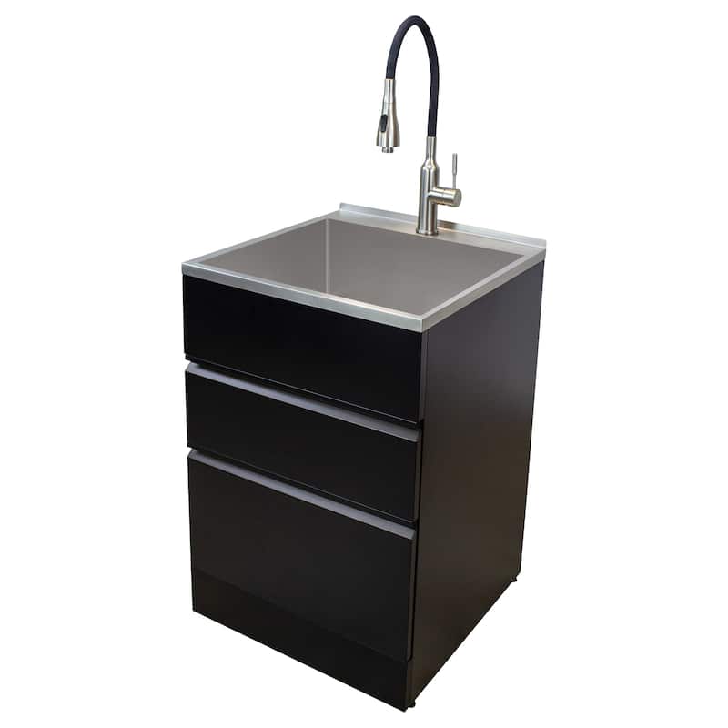 Transolid 22"x22" Metal Laundry/Utility Sink and Cabinet in Matte Black - 22 in. x 22 in. x 35 in.