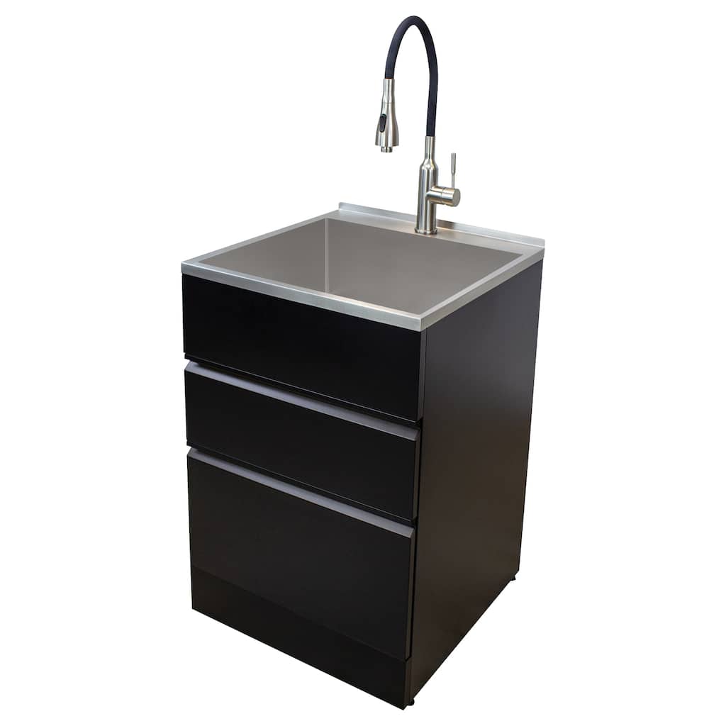Transolid 22"x22" Metal Laundry/Utility Sink and Cabinet in Matte Black - 22 in. x 22 in. x 35 in.