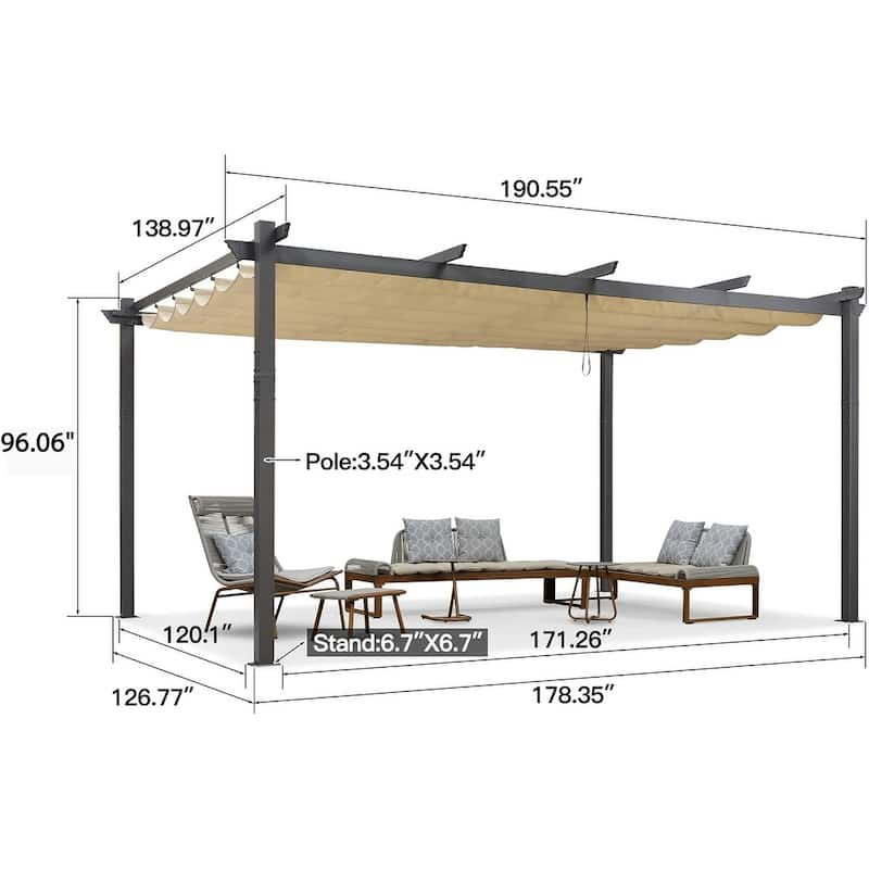 PURPLE LEAF Gazebo Outdoor Retractable Modern Large Size Pergola w Lights
