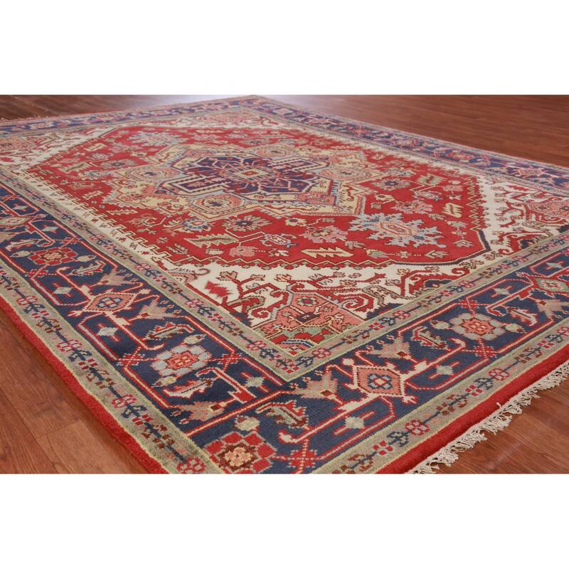 Hand Knotted Oriental 100% Wool Carpet Traditional Medallion Red Heriz (serapi) Area Rug - 9' 11'' X 7' 10''