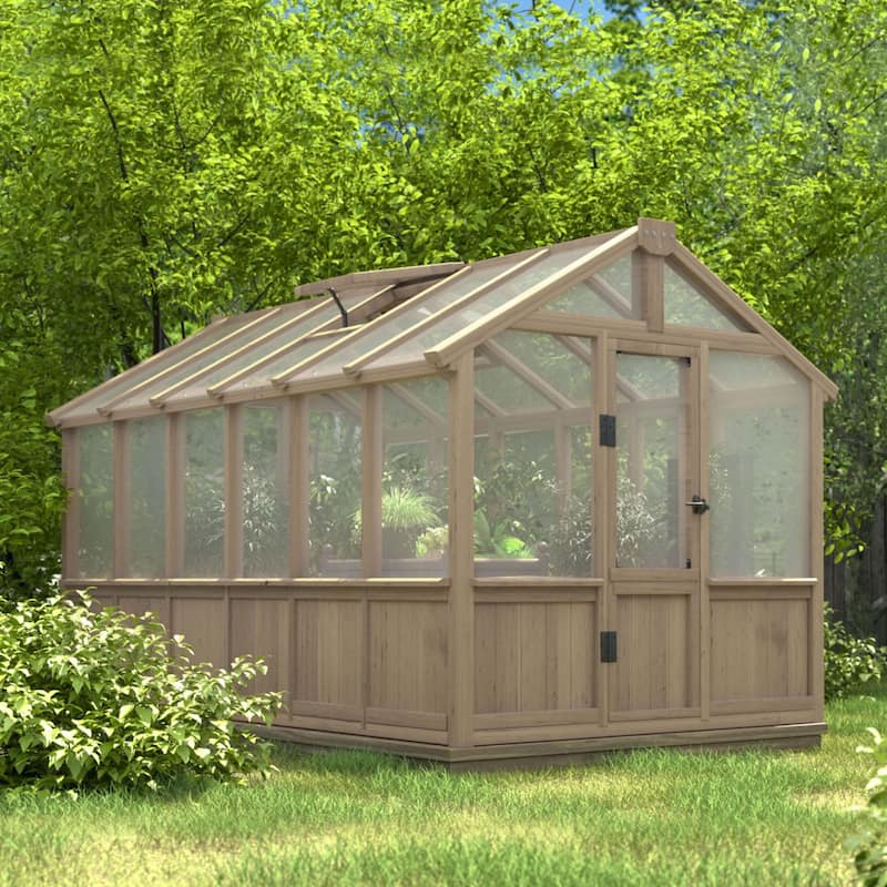 VEIKOUS Walk-in Wooden Greenhouse for Outside, Garden and Backyard, Light Mocha Brown - 6'×12'