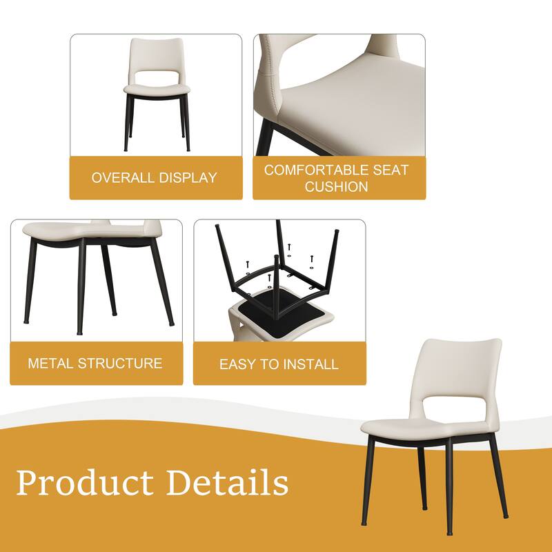 Modern Minimalist PU Leather Dining Chairs Set of 2, Comfortable Backrest Design, Metal Leg Support - 18.8" x 17.3" x 32.5"