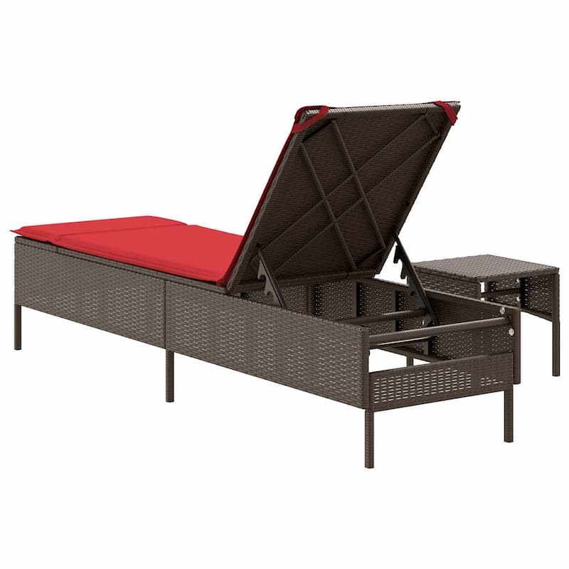 vidaXL Sun Lounger with Table and Cushion Outdoor Poly Rattan Brown/Gray/Black
