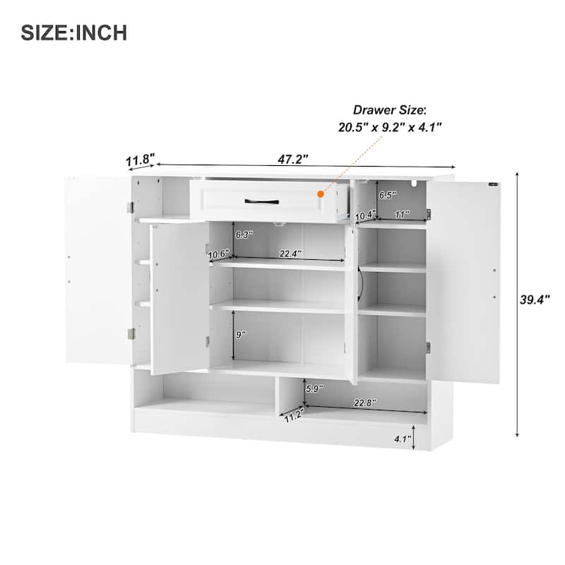 Sleek Shoe Storage Cabinet with Adjustable Shelves, Drawer & Contemporary Design