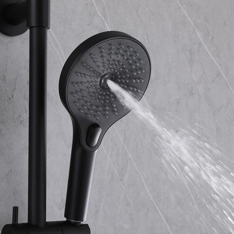 Wall Mount Shower System with Handheld Shower Rainfall Shower Faucet with Rough-in Valve in Matte Black