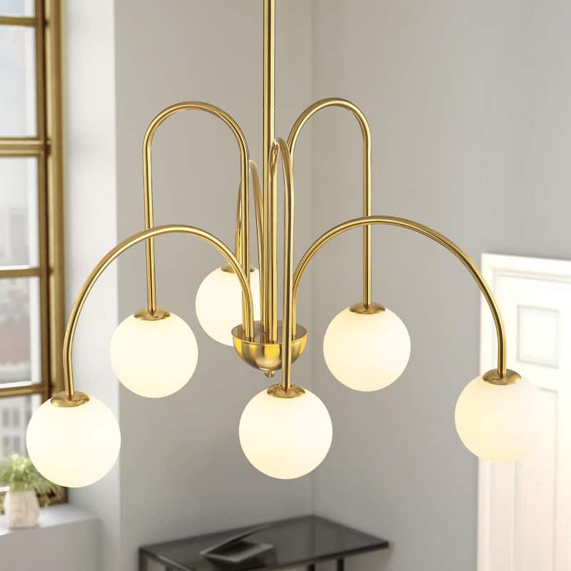 6-Light Black/ Gold Modern Cluster Sputnik Frosted Opal Glass Globe Bubble Chandelier - 30.7 in. W x 16.5 in. H
