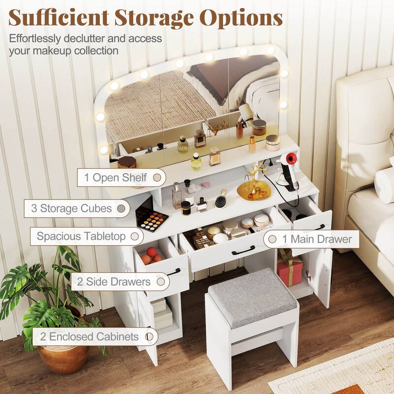 Costway Vanity Desk Makeup Table with with Stool Large Mirror 3-Color - See Details