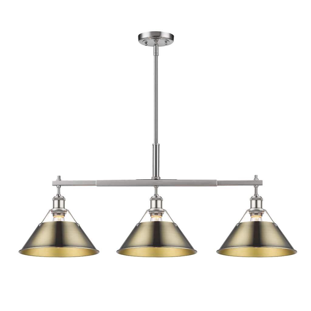 Orwell 3-Light Linear Pendant in Pewter with Aged Brass - Silver
