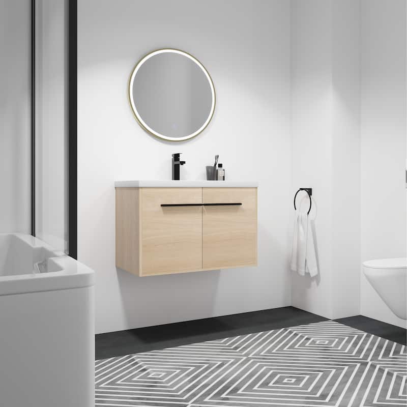 Malwee 24"/30"/36" Floating Bathroom Vanity, Wall Mounted Bathroom Vanity with Resin Sink,Soft Close Doors