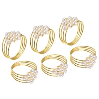 Metal Napkin Rings, 6pcs Rhombic Beads Napkin Ring Holder Set, Gold ...