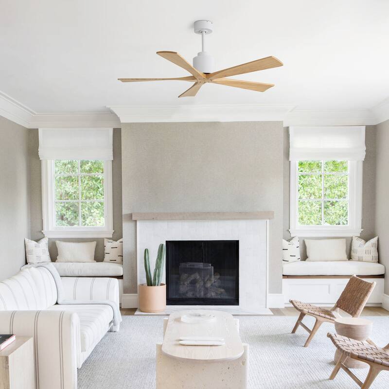 52-inch Matte Black Ceiling Fan without Light, Walnut Wood Blades, Remote Control, Reversible DC Motor