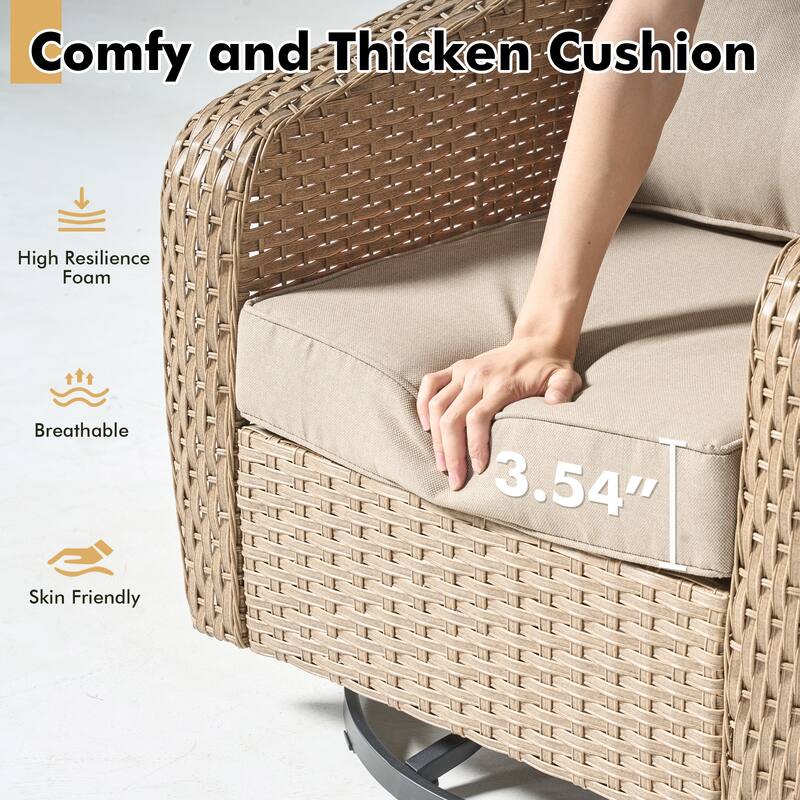 XIZZI 3-Piece Outdoor Chairs Wicker Swivel Rocker with Cushions