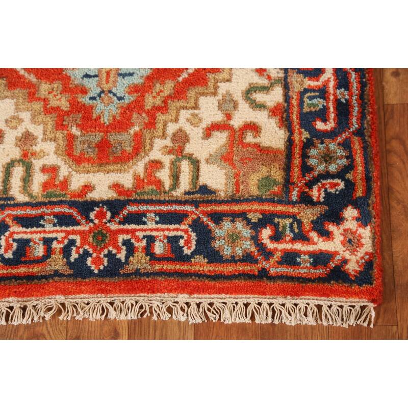 Geometric Heriz Serapi Style Runner Rug Handmade Orange Wool Carpet - 2'6" x 7'10"
