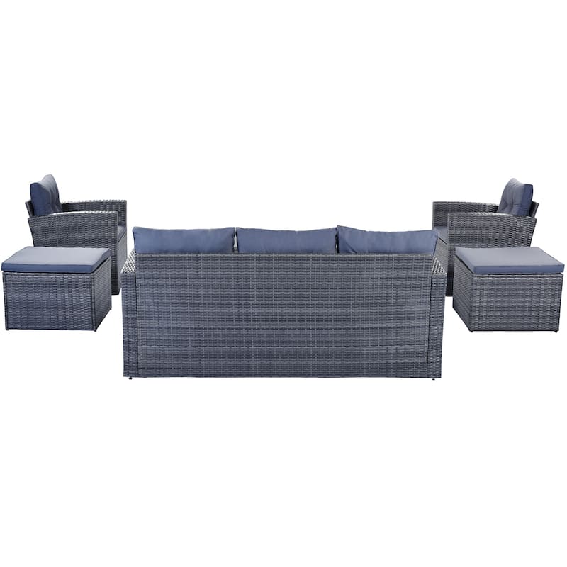 6-piece All-Weather Wicker PE rattan Outdoor Conversation Sectional Set