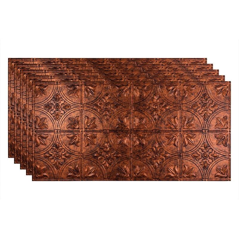 FASÄDE Traditional Style 2 Decorative Vinyl 2ft x 4ft Glue Up Ceiling Panel in Moonstone Copper (5 Pack) - 5 Pack - Moonstone Copper