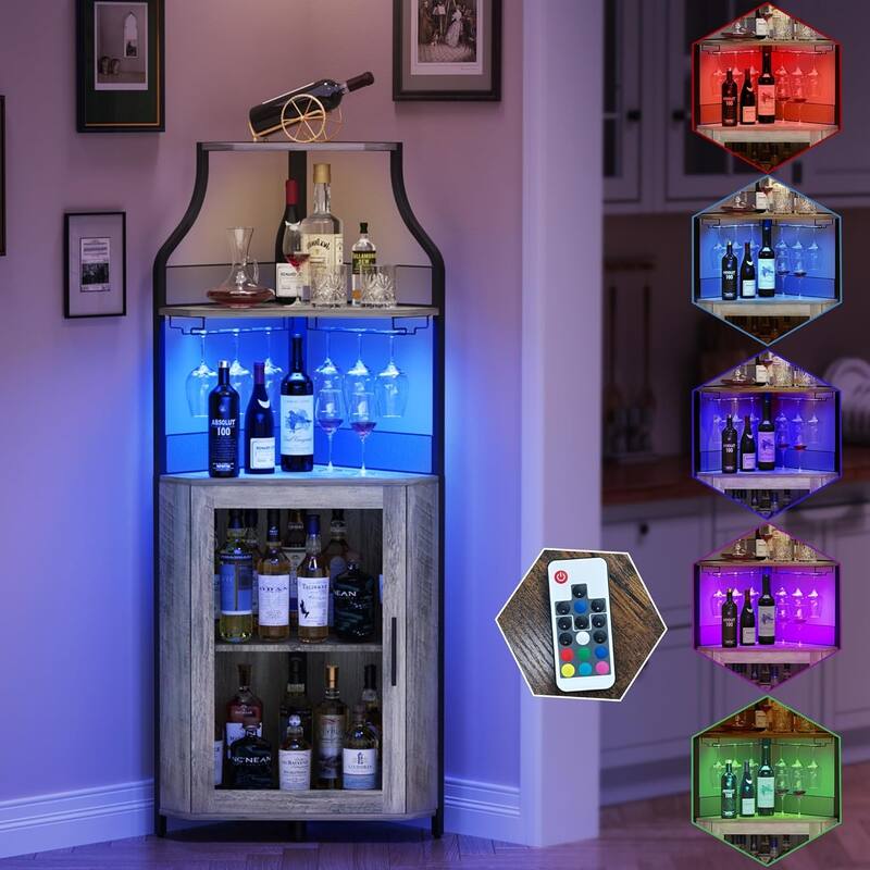 Corner Wine Cabinet with Detachable Wine Rack, 5-Tier Industrial Corner Bar Cabinet