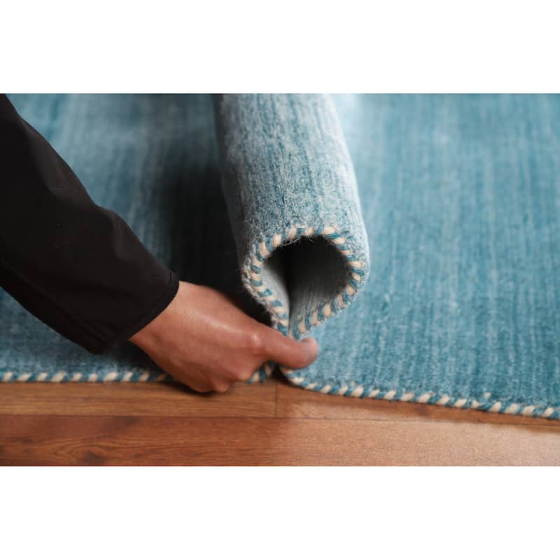 Contemporary Blue Striped Gabbeh Oriental Rug Handmade Wool Carpet - 3'10" x 5'5"