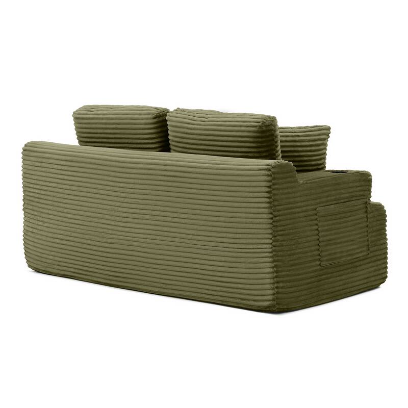 66.5'' Boneless Sofa Couch with 2 Pillows, 2 Seater Sofa Couch Green Upholstered Loveseat with Side Pocket
