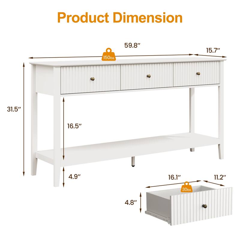 Fluted Console Table with 3 Drawers
