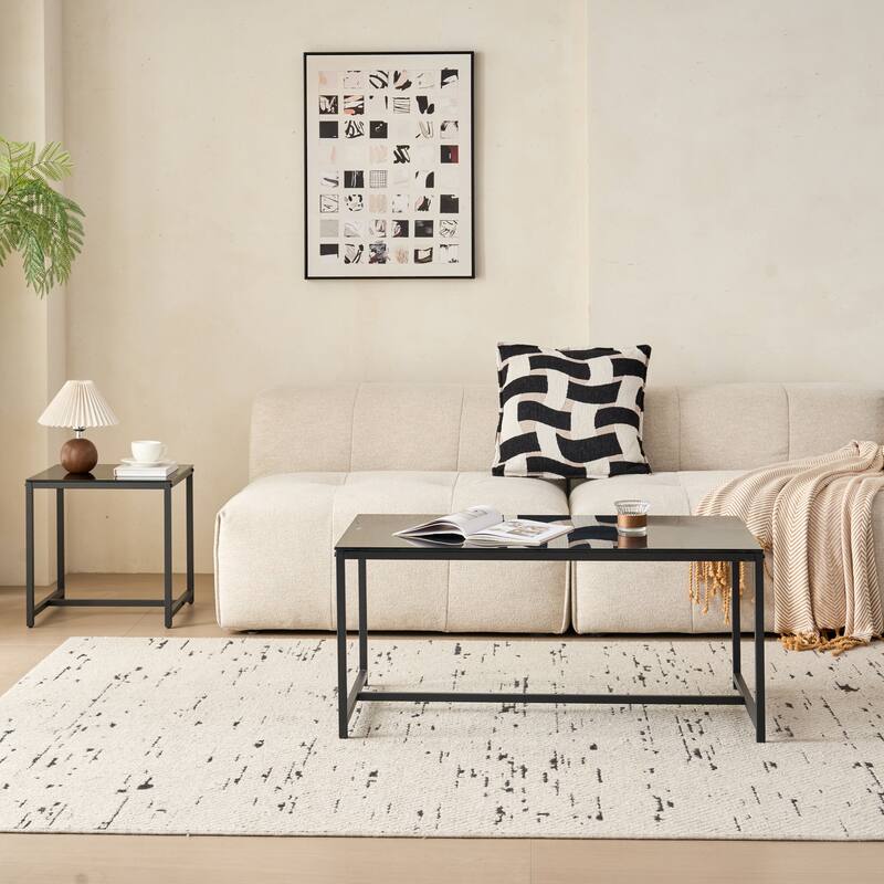 Black Glass Coffee Table, Small Tea Table, Glass with Metal Legs Sofa Table