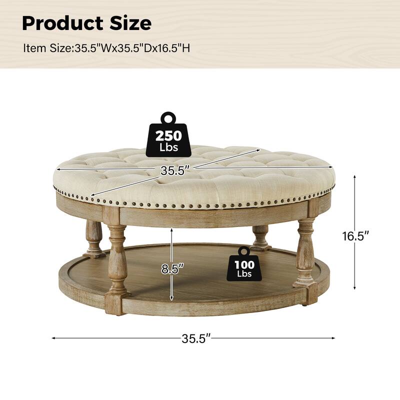 Illyria Transitional Multifunctional Tufted 35.5" Storage Ottoman Table with Spindle Legs by HULALA HOME
