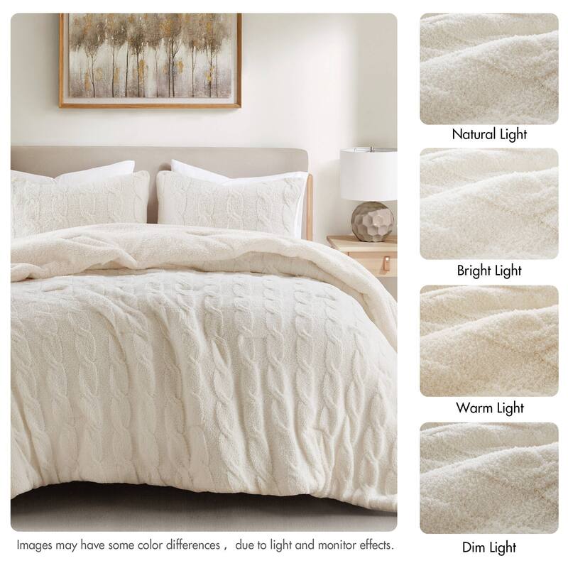 2 Pieces Twin Cable Knit Chenille Comforter Set