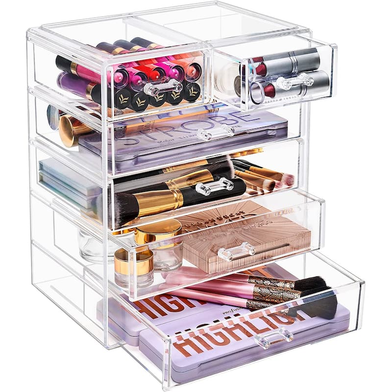 Sorbus New Cosmetics and Jewelry Big Storage Case Display - 4 large, 2 small drawers - 9.50" L x 6.25" W x 11.25" H - Clear