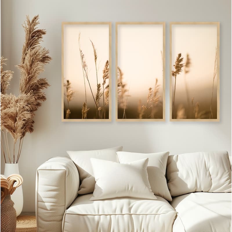 "Marsh Grass No.2" Set of Three Framed Textured Wall Art