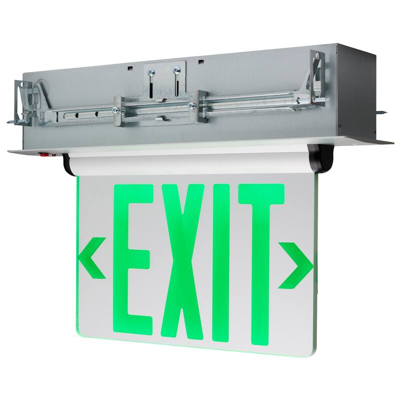 Green (Mirror) Edge Lit LED Exit Sign 2.94 Watts Dual Face 120V/277 Volt Silver Finish - Silver