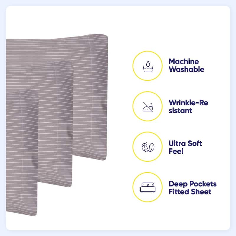 6 Piece Loft Collection Modern Classic Pinstripe Bed Sheet Sets