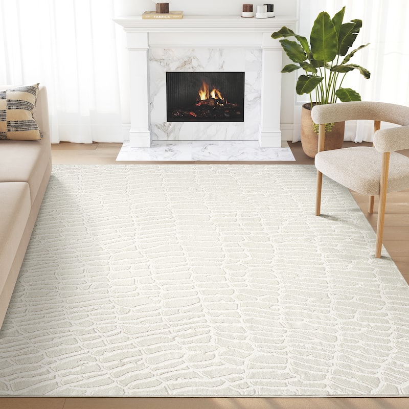 Abani Neutral NTL100A Cream Pebble Pattern Seamless Area Rug - 4' x 6'