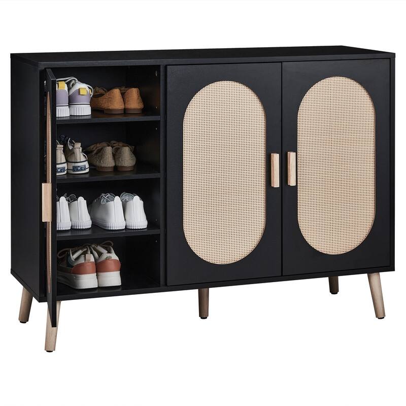 Shoe Cabinet with Double Doors Wooden Floor Bathroom Storage Cabinet