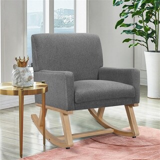 Grey Upholstered Rocking Chair with Solid Wood Base - Bed Bath & Beyond ...