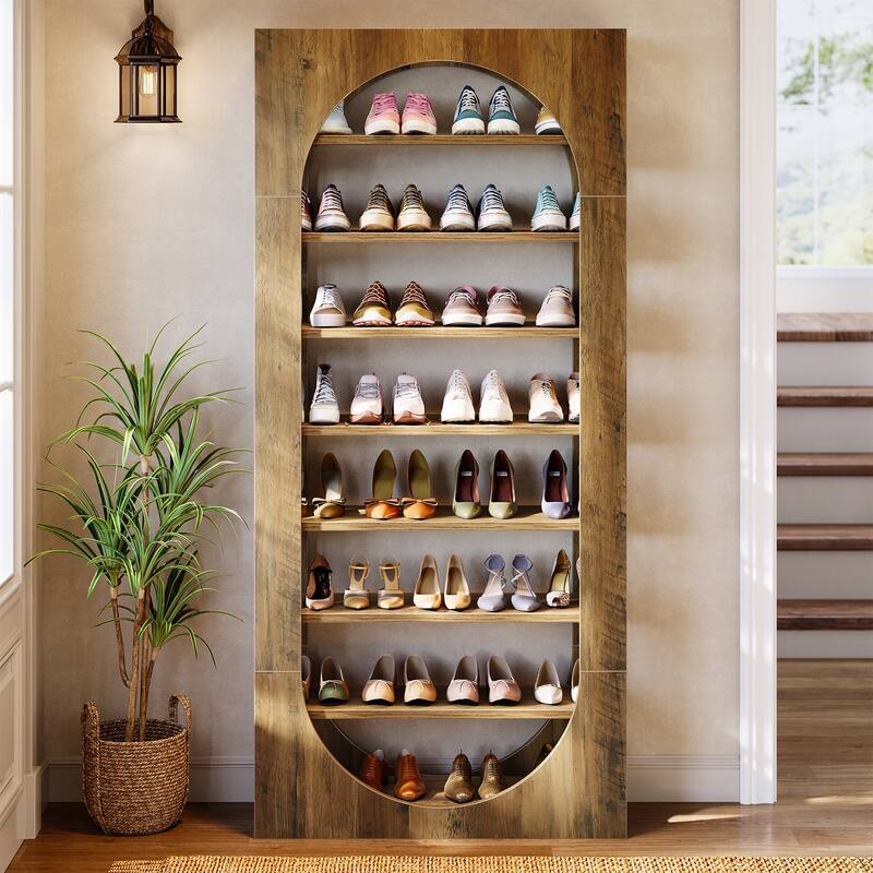 8-Tier Arched Shoe Rack, Wooden Shoe Cabinet, Large Capacity Shoe Organizer for Closet, Entryway, Hallway, Living Room