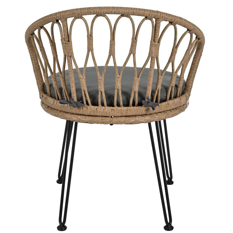 Outdoor Leisure Set, 2 Rattan Single Chairs with A Glass Round Table, Perfectly Suited for Patios, Balconies, and Courtyards