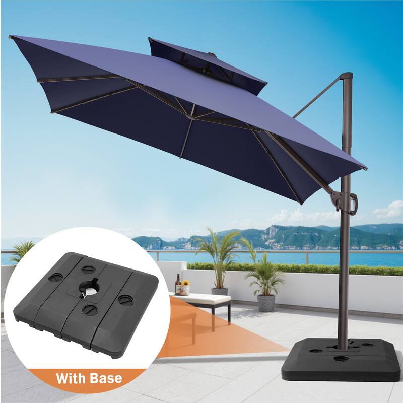 11 ft Square Patio Cantilever Offset Umbrella Double Top with Offset Base - Navy Blue