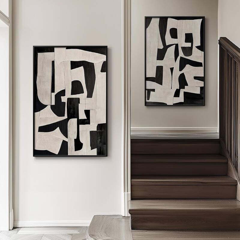 Framed Black and Beige Abstract Wall Art