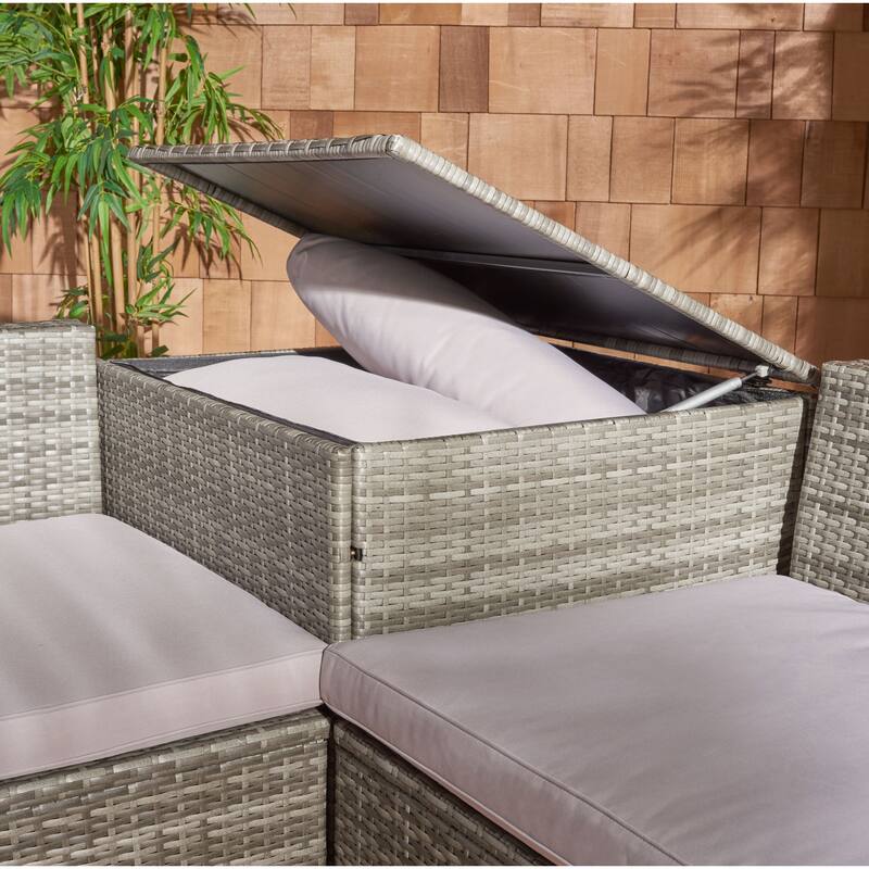 SAFAVIEH Helga Outdoor 4-Piece Conversation Patio Set with Storage - 57"W x 31"D x 26"H