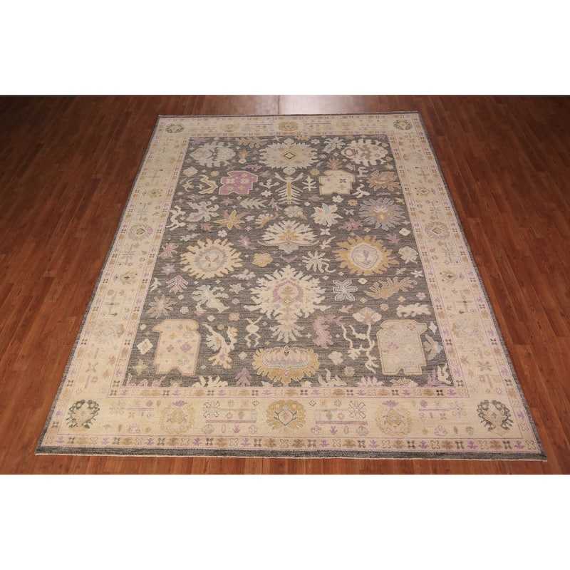 Vegetable Dye Grey Oushak Turkish Area Rug Hand-Knotted Wool Carpet - 8'0" x 9'9"