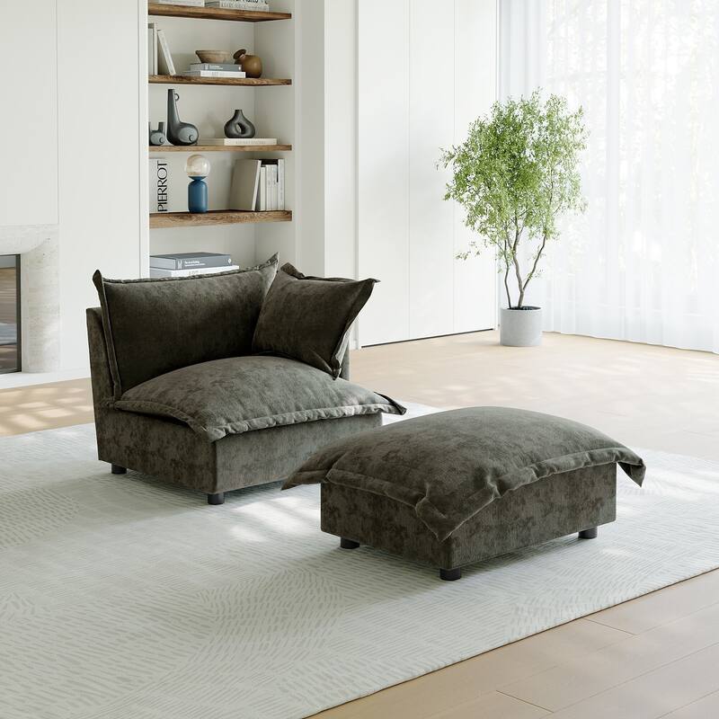 Casual 40"W Oversized Soft Comfy Cloud Chenille Chaise Lounge with Ottoman