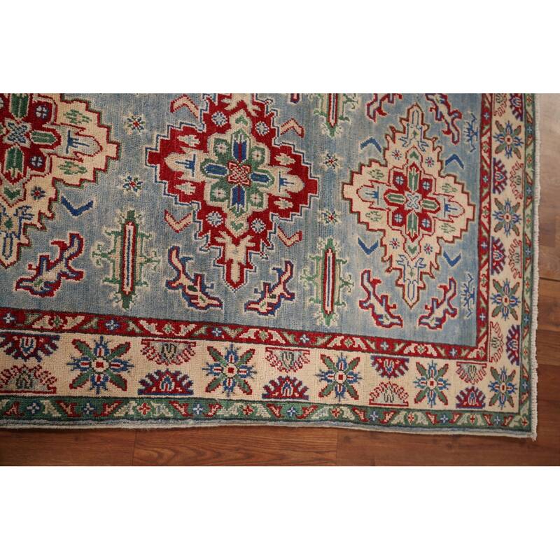 Light Blue Traditional Kazak Foyer Rug Hand-Knotted Wool Carpet - 3'3" x 4'11"