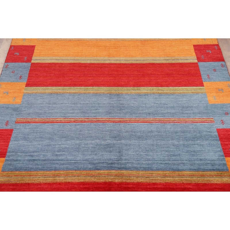 Striped Gabbeh Indian Rug Hand-Knotted Wool Carpet - 6'7"x 9'9"
