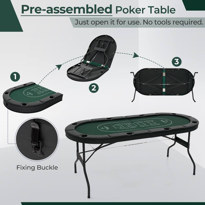 Gymax 8 Player Foldable Poker Table Portable Folding Texas Holdem