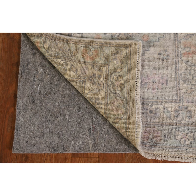 Hand Knotted Oriental 100% Wool Carpet Transitional Geometric Navy Blue & Blues Oushak Runner Rug - 9' 4'' X 2' 4''