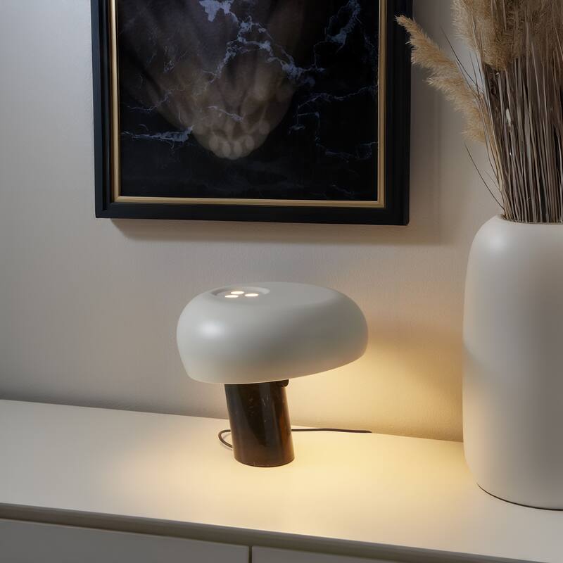 Brightech Kingpin 10 in. Classic Black Modern Integrated LED Novelty Bedside Desk Table Lamp with Ivory Iron Rounded Shade