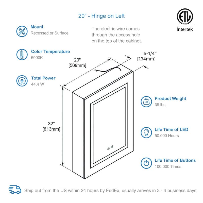LED Medicine Cabinet with Lights and Defogger